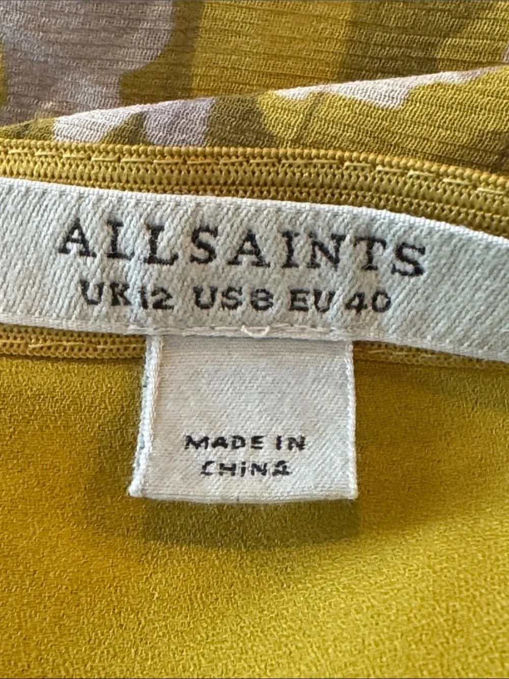 AllSaints Slvina Oniyuri Yellow Multi Camo Print Asymmetric Maxi Skirt Size 8